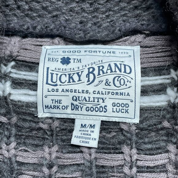 Lucky Brand Zip-Front Shawl Collar Bear Cardigan Aztec Print Sz Medium - Picture 5 of 9